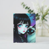 アニメの少女とシャム猫 | こんにちは ポストカード (スタンド正面)