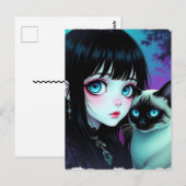 アニメの少女とシャム猫 | こんにちは ポストカード (正面/裏面)