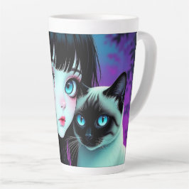  アニメの少女とシャム猫  カフェラテマグ