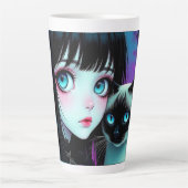 アニメの少女とシャム猫 カフェラテマグ (正面)