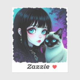 アニメの少女とシャム猫  シール
