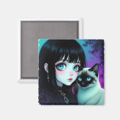 アニメの少女とシャム猫 マグネット (正面/裏面)