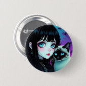 アニメの少女とシャム猫 缶バッジ (正面&裏面)