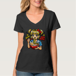 アニメの少女のラーメンを食べる姿 Tシャツ