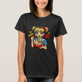 アニメの少女のラーメンを食べる姿 Tシャツ