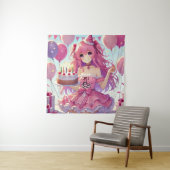 アニメの少女 ピンクの誕生日 タペストリー (インサイチュ)