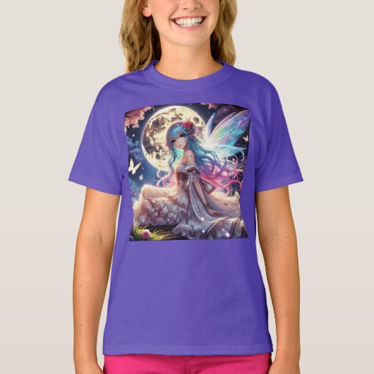 アニメの少女 月の妖精 公主 庭園にて Tシャツ (正面)