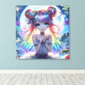 アニメの少女 虹色の髪 歌う 月の妖精 キャンバスプリント (インサイチュ (ウッドフロア))