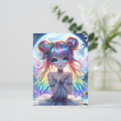 アニメの少女 虹色の髪 歌う 月の妖精 ポストカード (スタンド正面)