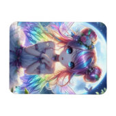 アニメの少女 虹色の髪 歌う 月の妖精 マグネット (横)