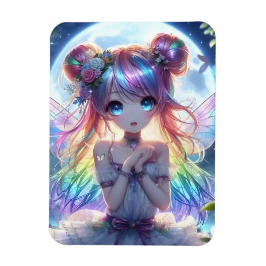 アニメの少女 虹色の髪 歌う 月の妖精 マグネット (縦)