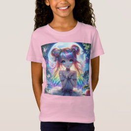 アニメの少女 虹色の髪 歌う 月の妖精 Tシャツ