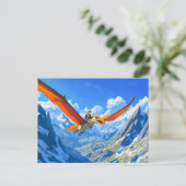 アニメの少年がプテラノドン恐竜に乗ってアルプスを飛ぶ シーズンポストカード (スタンド正面)