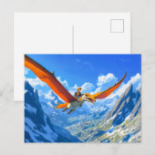 アニメの少年がプテラノドン恐竜に乗ってアルプスを飛ぶ シーズンポストカード (正面/裏面)