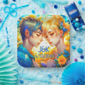 アニメの少年と少女の花のカップル オーダーメイド ペーパープレート (パーティー)