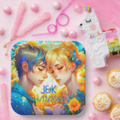 アニメの少年と少女の花のカップル オーダーメイド ペーパープレート (パーティー)