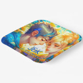 アニメの少年と少女の花のカップル オーダーメイド ペーパープレート (傾斜あり)