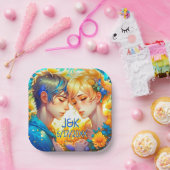 アニメの少年と少女の花のカップル オーダーメイド ペーパープレート (パーティー)