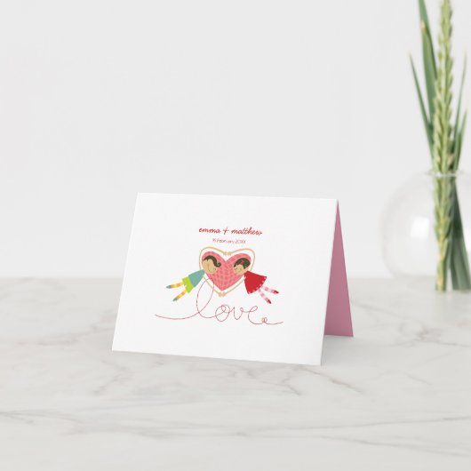 アニメの少年は、女の子が大好きで、とってもかわいいと想い、感謝している。 サンキューカード (正面)