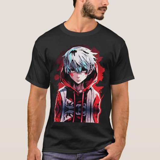 アニメの怒り: 怒れる若者デザイン Tシャツ (正面)