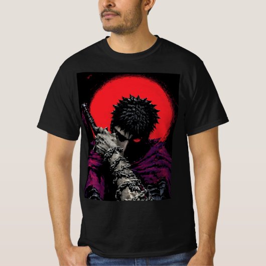 アニメの戦士 赤い月の剣のハグアート Tシャツ (正面)