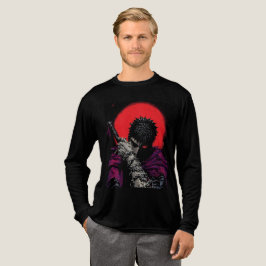 アニメの戦士 赤い月の剣を抱くアート トライブレンドＴシャツ