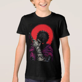 アニメの戦士 赤い月の剣を抱くアート トライブレンドＴシャツ