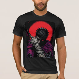 アニメの戦士 赤い月の剣を抱くアート Tシャツ