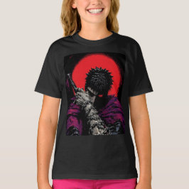 アニメの戦士 赤い月の剣を抱くアート Tシャツ