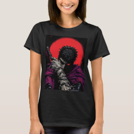 アニメの戦士 赤い月の剣を抱くアート Tシャツ