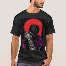 アニメの戦士 赤い月の剣を抱くアート Tシャツ