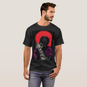 アニメの戦士 赤い月の剣を抱くアート Tシャツ (正面フル)