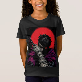 アニメの戦士 赤い月の剣を抱くアート Tシャツ