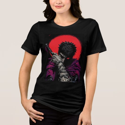 アニメの戦士 赤い月の剣を抱く 艦 トライブレンドＴシャツ (正面)