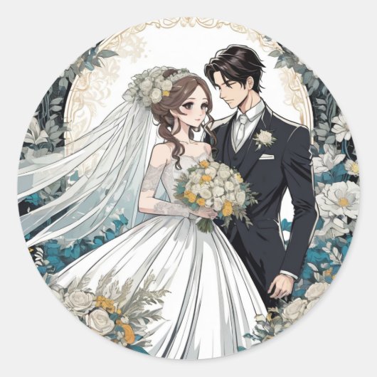 アニメの新郎新婦結婚ズ ラウンドシール (正面)