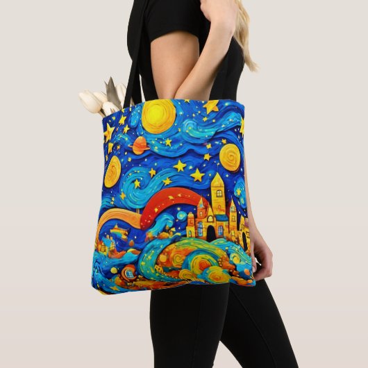 アニメの星空のナイトアート トートバッグ (クローズアップ)
