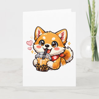 アニメの柴犬のタピオカティーステッカー かわいい カード