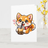 アニメの柴犬のタピオカティーステッカー かわいい カード (黄色い花)