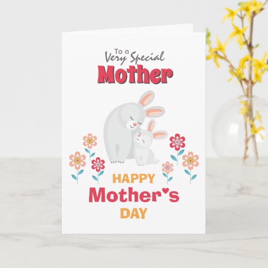 アニメの母親のうさぎのお母さんの日 カード (黄色い花)