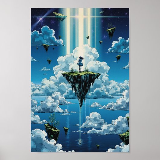 アニメの浮遊する空の島 ファンタジー壁画 ポスター (正面)
