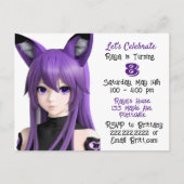 アニメの狐耳ヘアバンドの女の子の誕生日パーティー ポストカード (正面)