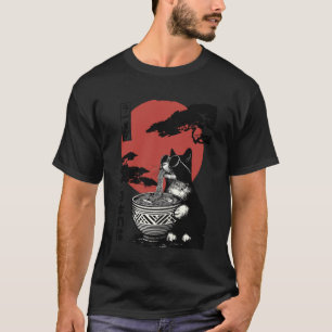 アニメの猫がラーメンを食べる 和風 かわいいA Tシャツ