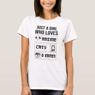 アニメの猫とラーメンが好きな女の子 Tシャツ