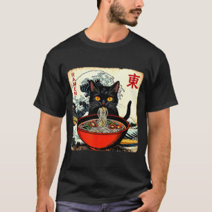 アニメの猫ラーメン 和風 おもしろ グラフィックTシャツ かわいい Tシャツ