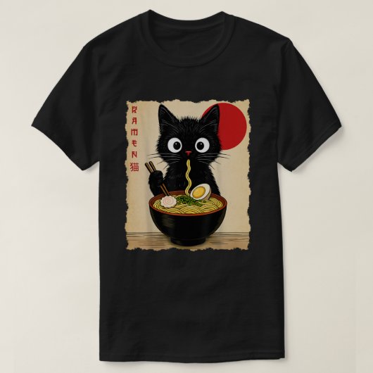 アニメの猫ラーメン 和風 ねこ グラフィック Tシャツ (デザイン正面)