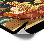 アニメの猫 ラーメンを食べる 日本の芸術 グラフィック 猫 かわいい ポスター (角)
