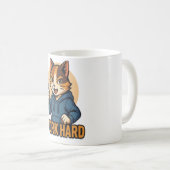 アニメの猫 - WORK HARD モチベーションの日本風 コーヒーマグカップ (正面右)