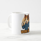 アニメの猫 - WORK HARD モチベーションの日本風 コーヒーマグカップ (正面左)