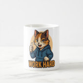 アニメの猫 - WORK HARD モチベーションの日本風 コーヒーマグカップ (中央)