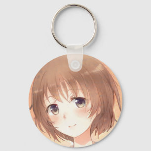 アニメの甘い茶色の髪の女の子キーチェーン キーホルダー